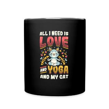 All I need is love, yoga and cat - Full Colour Mug - black - Front
