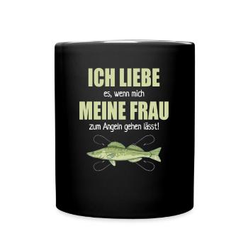 Liebe Meine Frau Angeln Gehen Lässt Angelsport - Tasse einfarbig - Schwarz - Vorne