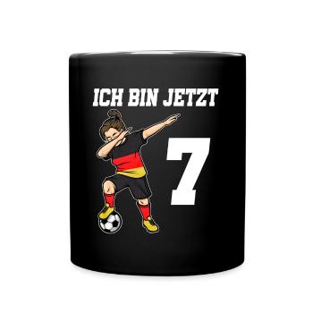 Fußballer 7 Jahre alt Mädchen Deutschland Fußball - Tasse einfarbig - Schwarz - Vorne