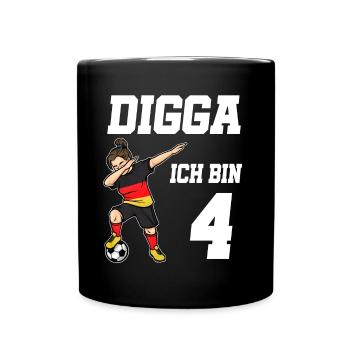 Fußball Mädchen 4. Geburtstag Fußballer Deutschlan - Tasse einfarbig - Schwarz - Vorne