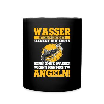 Angeln Angler Wasser Wichtigste Element Ohne Nicht - Tasse einfarbig - Schwarz - Vorne