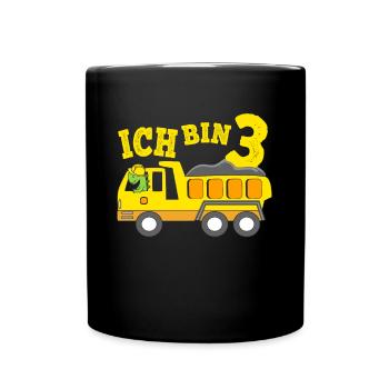 Geburtstagsgeschenk 3. Geburtstag Dino Kipplaster - Tasse einfarbig - Schwarz - Vorne