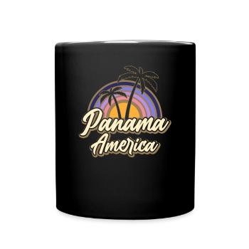 Panama Amérique Rétro Palm Coucher de soleil - Mug uni - noir - Devant