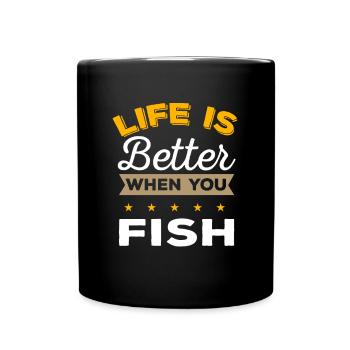 Das Leben ist besser wenn man angelt - Tasse einfarbig - Schwarz - Vorne