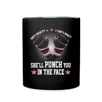 Women Boxing Gloves Shell Punch You In The Face - Full Colour Mug - black - Front