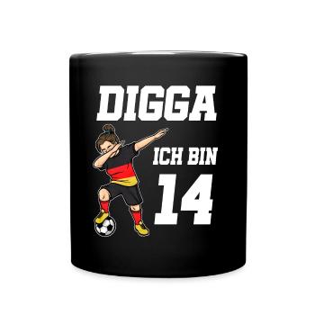 Fußball Mädchen 14. Geburtstag Fußballer Deutschla - Tasse einfarbig - Schwarz - Vorne