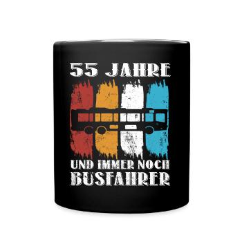 Busfahrer 55 Jahre Busfahren 55 Geburtstag Spruch - Tasse einfarbig - Schwarz - Vorne