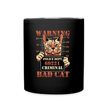 Warnung Bad Cat Mug Shot Katze - Tasse einfarbig - Schwarz - Vorne