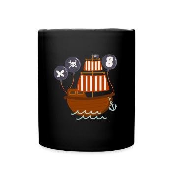 8 Years Young Birthday Motif Pirate Ship - Full Colour Mug - black - Front