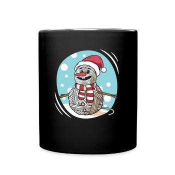 Garn Schneemann Nähen Stricken Häkeln - Tasse einfarbig - Schwarz - Vorne