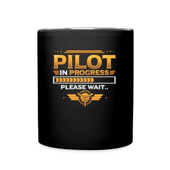 Pilot in progress, please wait, aircraft training - Full Colour Mug - black - Front