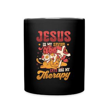 Jesus is my Savior, cats are my therapy. - Full Colour Mug - black - Front