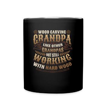 Sculpture sur bois Grand-père Charpentier Travail du bois - Mug uni - noir - Devant