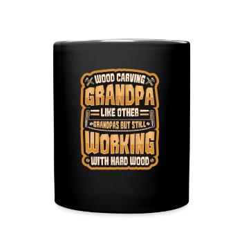 Sculpture sur bois Grand-père Charpentier Travail du bois - Mug uni - noir - Devant