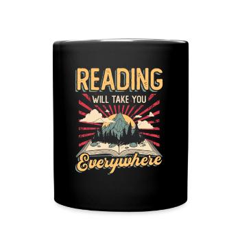Lesen Bringt Dich Überall Hin, Buch Lesen - Tasse einfarbig - Schwarz - Vorne