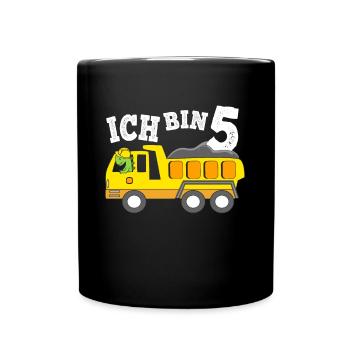 5 Jahre Jungen Geburtstagsgeschenk Dino Kipplaster - Tasse einfarbig - Schwarz - Vorne