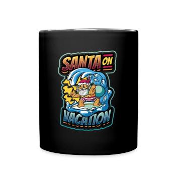 Santa On Vacation - Weihnachten Im Juli, Surfen - Tasse einfarbig - Schwarz - Vorne