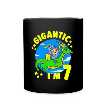 7 Years Old Birthday Knight Dragon 7th B-Day Party - Full Colour Mug - black - Front
