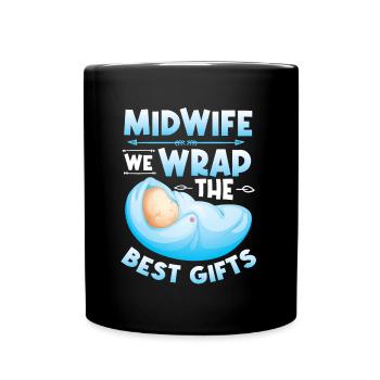 Hebamme Wir Verpacken Die Besten Geschenke - Tasse einfarbig - Schwarz - Vorne