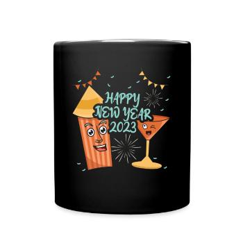 Wine Crackers 2023 New Year Hello 2023 New Year - Full Colour Mug - black - Front