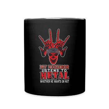 Scary Skeleton Bone Neighbor Listens To Metal Love - Full Colour Mug - black - Front