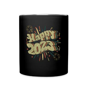 Vintage New Year 2023 Hello 2023 Groovy 2023 - Full Colour Mug - black - Front