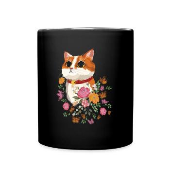Cat, flowers, butterflies, cat lovers. - Full Colour Mug - black - Front