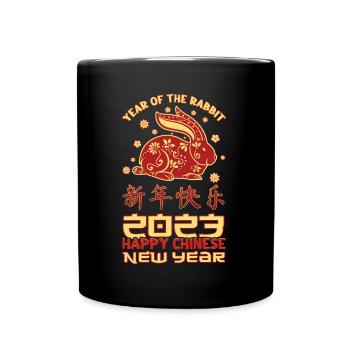 Floral Year Of Rabbit 2023 Happy Chinese New Year - Tasse einfarbig - Schwarz - Vorne