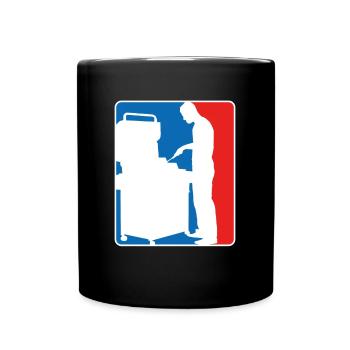 BBQ Grillen Logo Silhouette Blau Rot Barbecue - Tasse einfarbig - Schwarz - Vorne