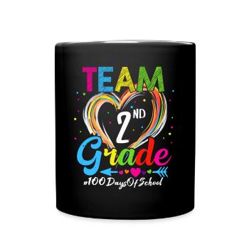 100th Day Team 2nd Grade Squad 100 Days Of School - Full Colour Mug - black - Front