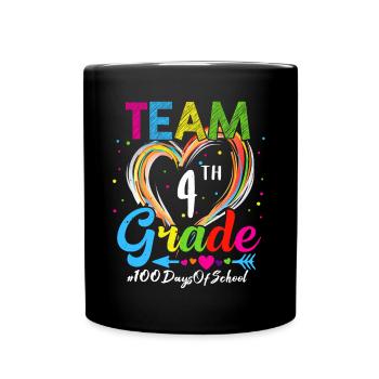 100th Day Team 4th Grade Squad 100 Days Of School - Full Colour Mug - black - Front