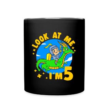 5 Years Old Birthday Knight Dragon 5th B-Day Party - Full Colour Mug - black - Front
