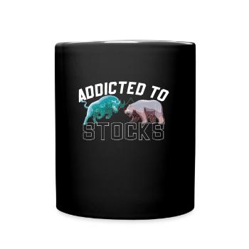 Addicted to Stocks, Bull Bear Stock Market - Full Colour Mug - black - Front