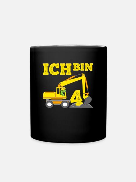 Geburtstagsgeschenk 4. Geburtstag Dino & Bagger - Tasse einfarbig - Schwarz