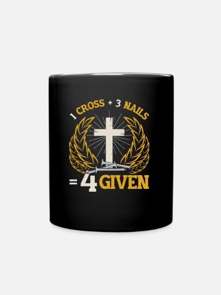 Religiöses, 1 Kreuz, 3 Nägel, 4 Jesus, Gegeben - Tasse einfarbig - Schwarz