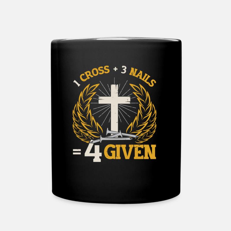 Religiöses, 1 Kreuz, 3 Nägel, 4 Jesus, Gegeben - Tasse einfarbig - Schwarz