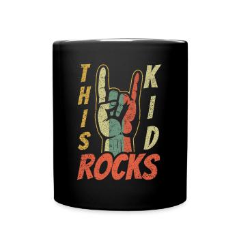 Vintage Retro Rock Sign Rock Hand Metal Kid Rocker - Full Colour Mug - black - Front