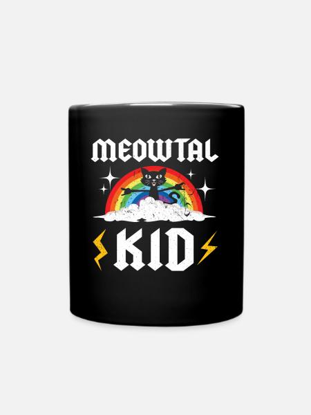 Music Love Rainbow Cat Kawaii Heavy Meow Metal Kid - Full Colour Mug - black