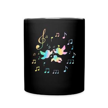 Oiseaux colorés Femmes Filles Notes de musique mignonnes - Mug uni - noir - Devant