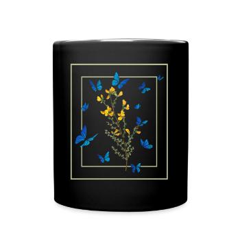 Wildblume Blauer Schmetterling Frauen Garten - Tasse einfarbig - Schwarz - Vorne