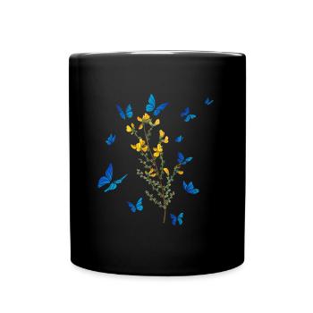 Blauer Schmetterling Wildblume Frauen Garten - Tasse einfarbig - Schwarz - Vorne