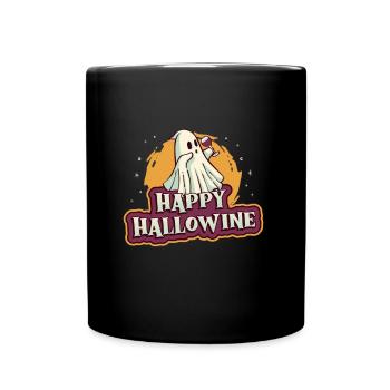 Happy Halloween ghost drinks wine - Full Colour Mug - black - Front