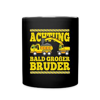 Achtung großer Bruder Dino & Baustelle Ankündigung - Tasse einfarbig - Schwarz - Vorne