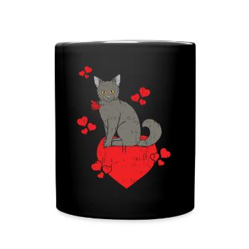 Love Cat Lover Rose Hearts Day Valentines - Full Colour Mug - black - Front
