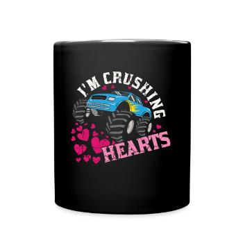 Monster Truck Crushing Crush Hearts Day Valentines - Full Colour Mug - black - Front