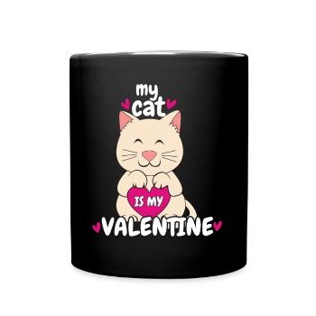 Love Cats Kawaii Lover Hearts Day Valentines - Full Colour Mug - black - Front