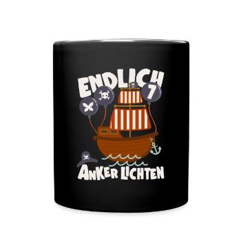 Endlich 7 Jahre Junge Geburtstag Anker Lichten - Tasse einfarbig - Schwarz - Vorne
