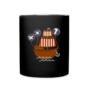 7 Years Young Birthday Motif Pirate Ship - Full Colour Mug - black - Front