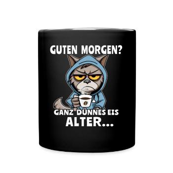 Katze Kaffee Morgenmuffel - Tasse einfarbig - Schwarz - Vorne