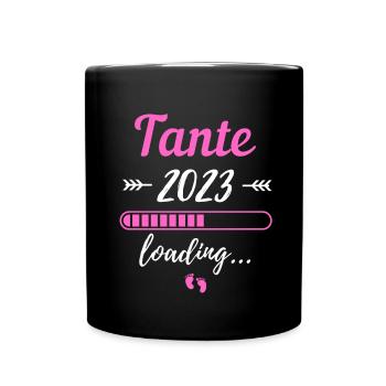 Tante 2023 Loading - werdende Tante Geschenk - Tasse einfarbig - Schwarz - Vorne